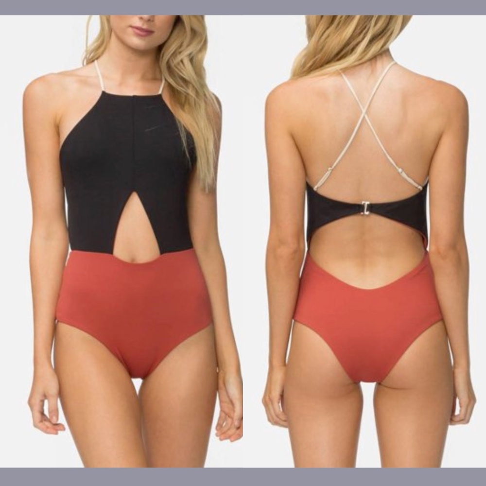 NEW TAVIK [ XS ] Lela Colorblock Cut-Out One Piece‎ Swimsuit in Rust/ Black